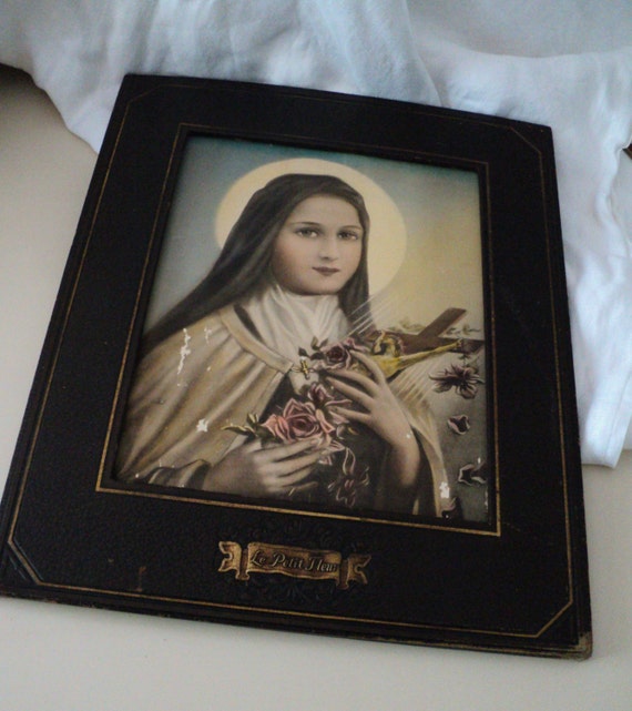 Vintage Saint Therese of Lisieux. Framed Print in Leather