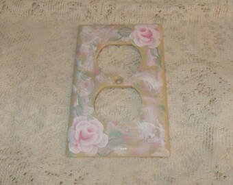 Shabby Cottage Chic Hand Painted Pale Rose Ivory/Beige Electrial Outlet Cover