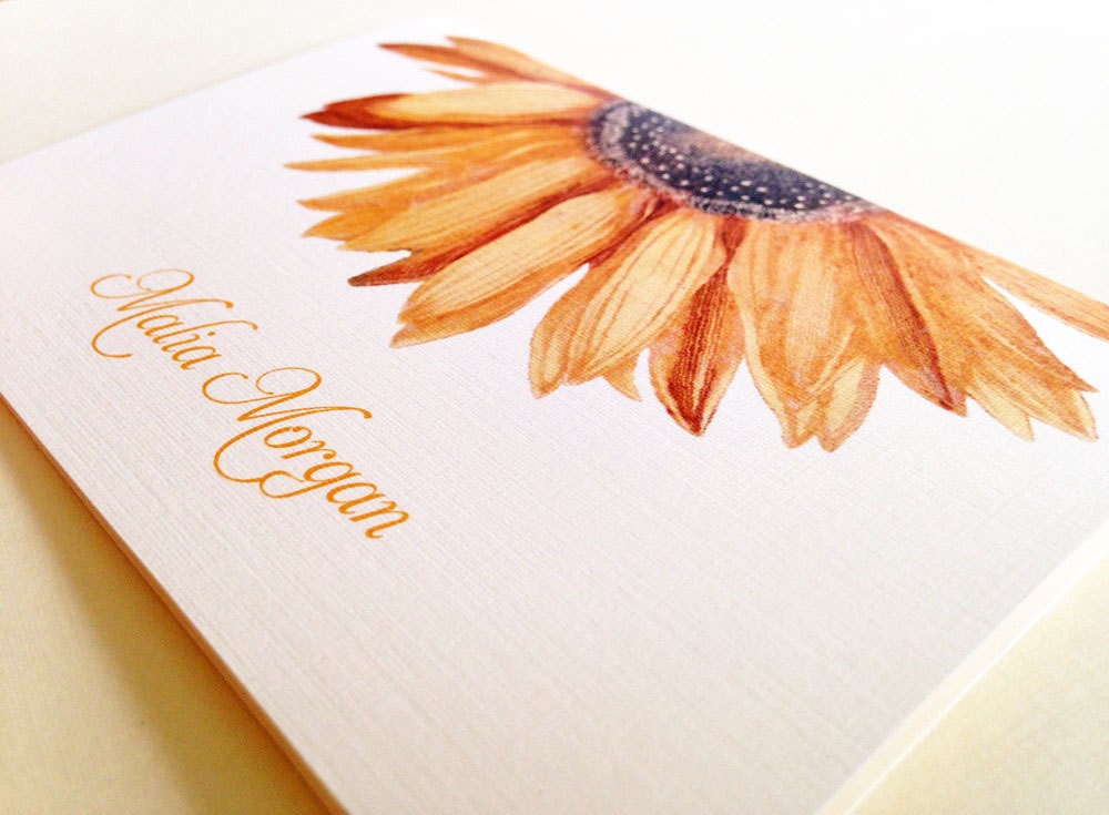 Personalized Stationery Sunflower Note Cards Set of 8