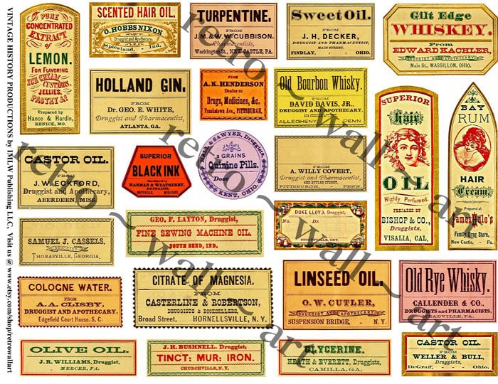 Druggist Labels Antique Apothecary Clip Art Paper Vintage