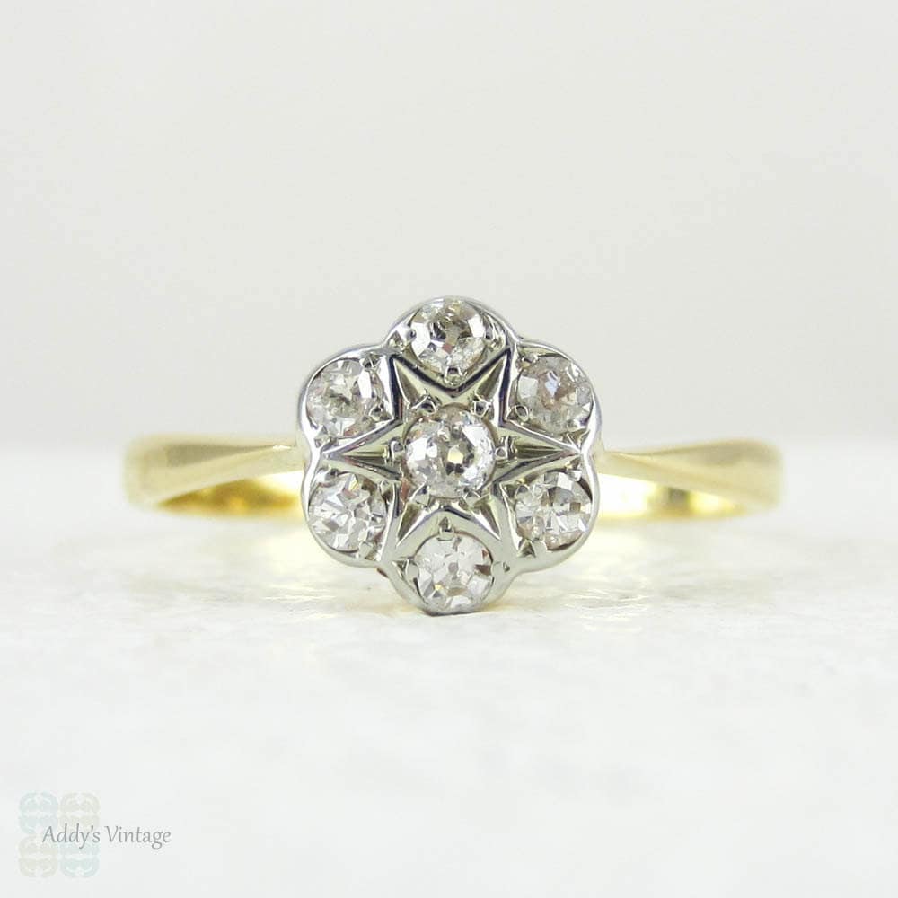 Antique Diamond Daisy Cluster Ring Pretty Edwardian Floral