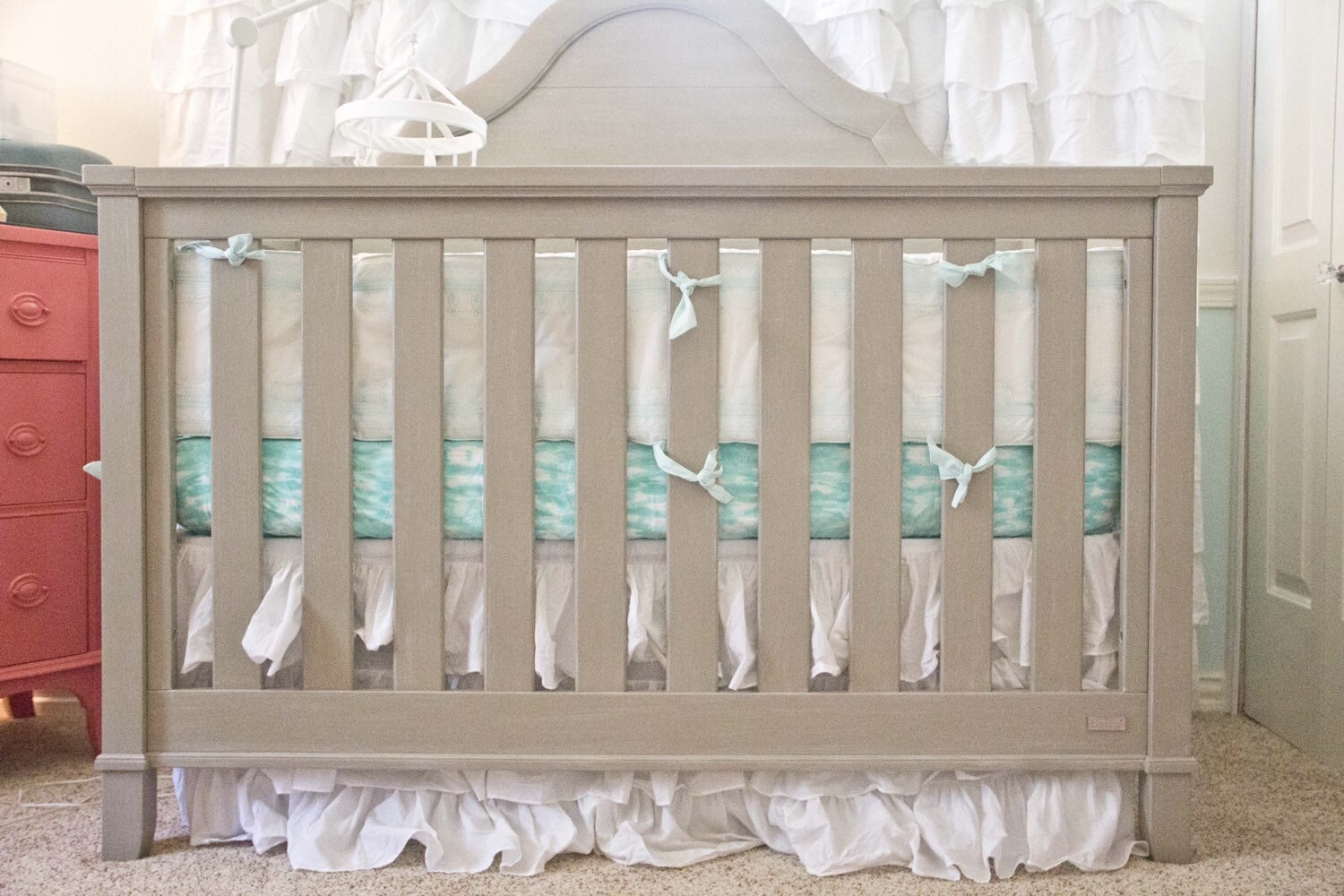 Mint Nursery Bedding Watercolor Contoured Pad Cover / Aqua