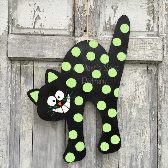 Black cat door hanger Cat door hanger Cat sign Autumn door
