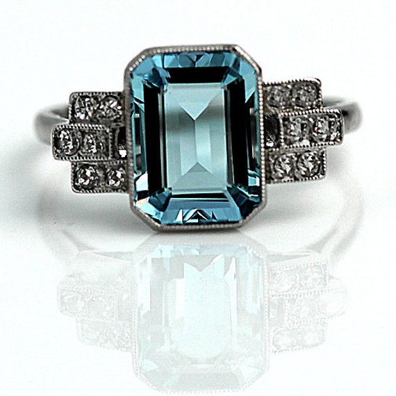 aquamarine deco engagement ring aquamarine engagement ring antique platinum by artdecodiamonds aquamarine deco engagement ring aquamarine engagement ring antique platinum by artdecodiamonds