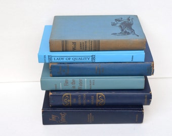 Vintage Royal Blue Decorative Book Stack