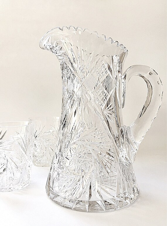 Brilliant Cut Glass Pitcher Set Crystal Pitcher by vintagebiffann
