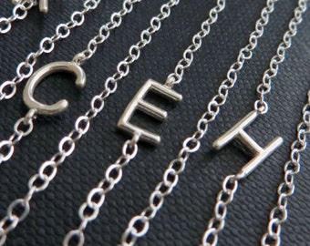 Tiny initial necklace, sideways initial necklace, Personalized jewelry, dainty letter charm, sterling silver, nymetals