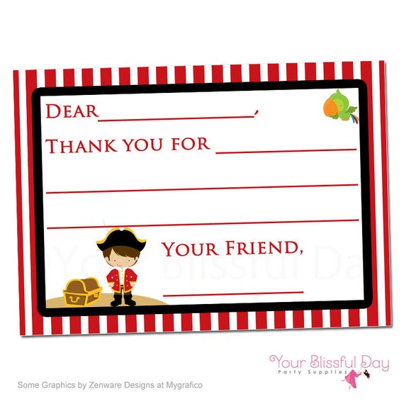 PRINTABLE Boy Pirate Fill-in-the-Blank Thank You Cards #569 Il_570xn