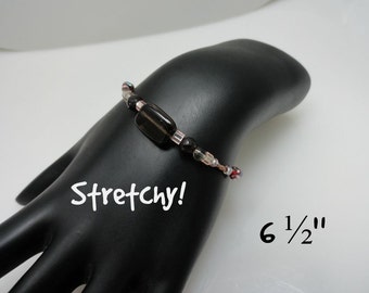 Smoky Quartz and Garnet Stretchy Bracelet With Glass Beads