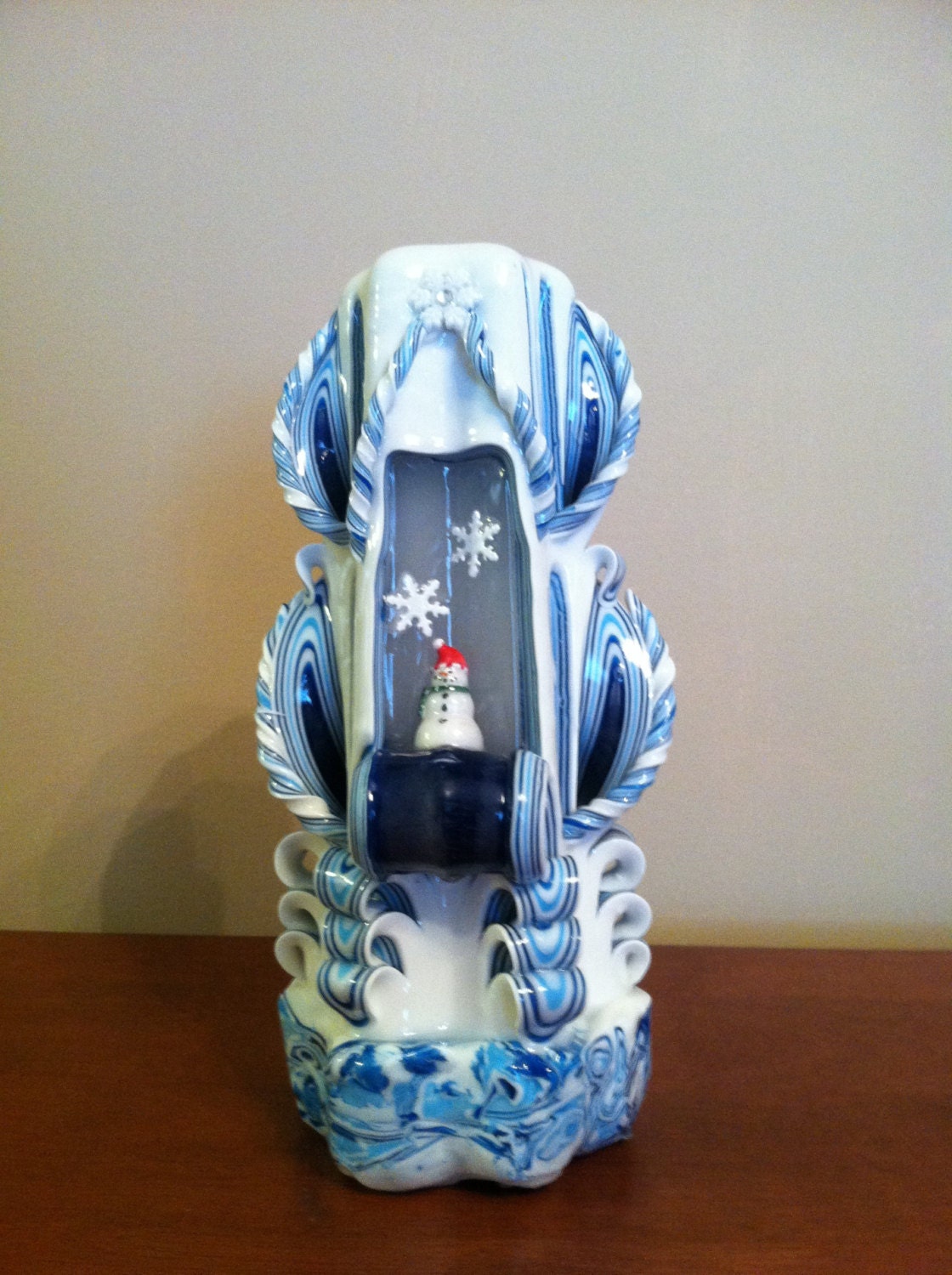 Christmas candle9 inch hand carved snowman candle