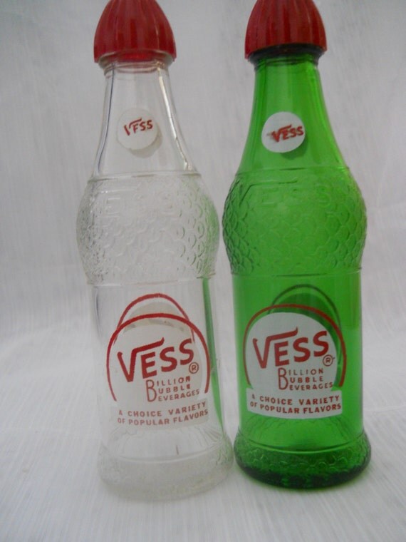 Vess Green and Clear Bottle Salt and Pepper Shakers by