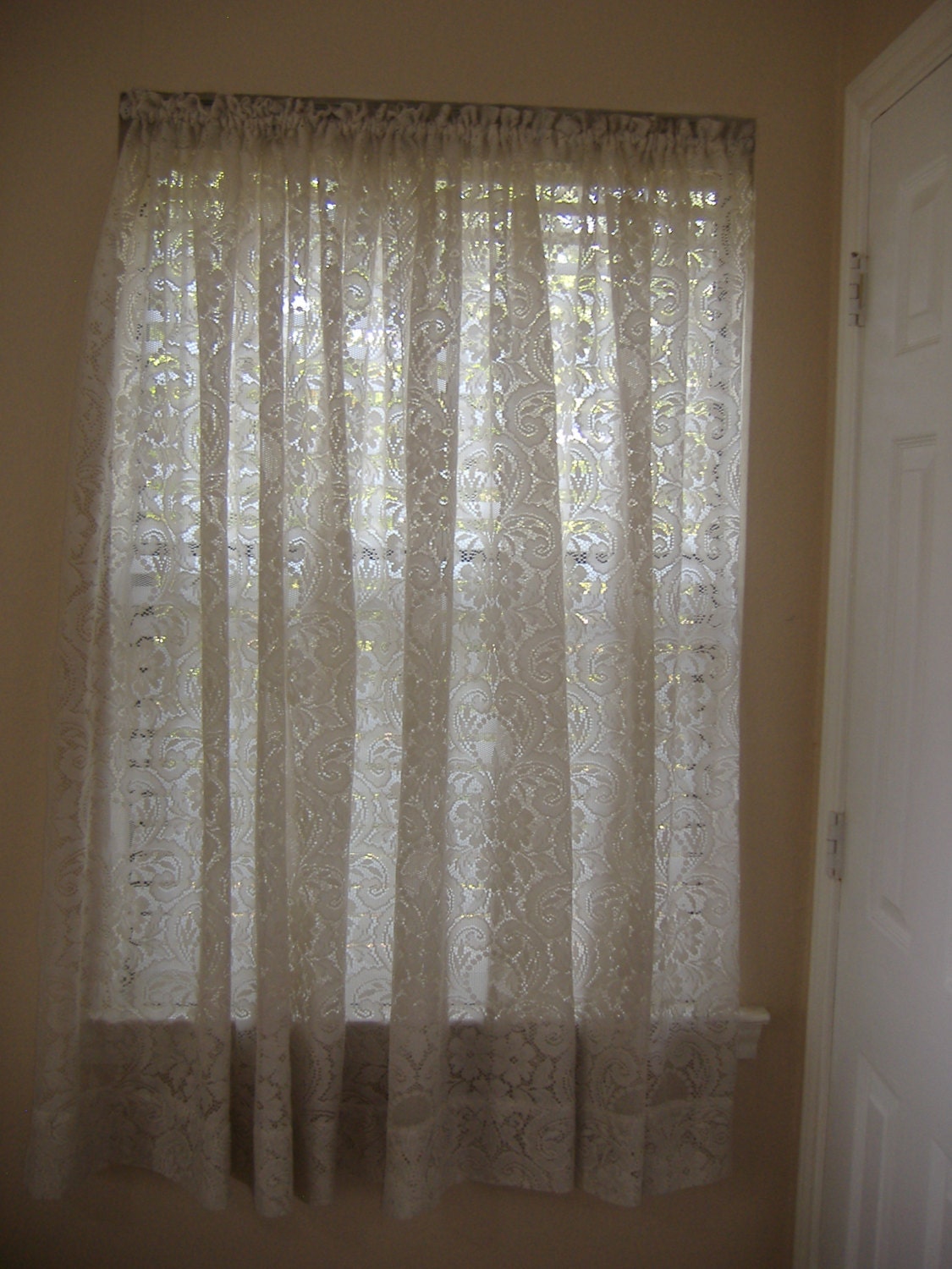 SALE Two Panels Scroll Lace Curtains Vintage 60 x