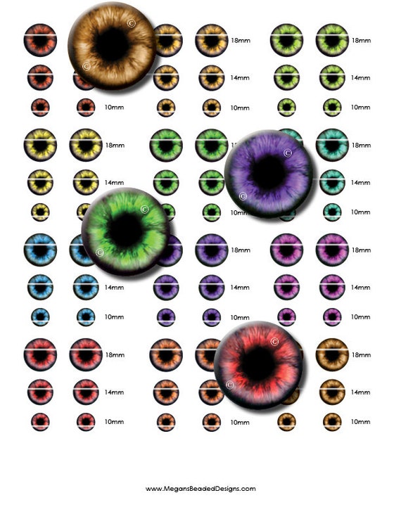 Teddy Bear Eyes Digital Collage Sheet of 12 Designs Sizes 18mm