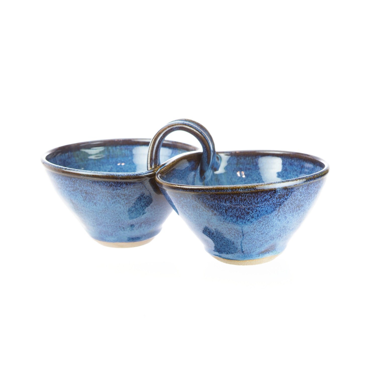 Two bowl condiment serving dish in Celestial Blue / attached