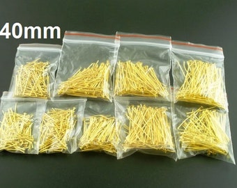 100 pcs. Gold Plated Flat Head Pins - 40mm - 21 Gauge