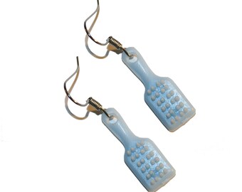 Vintage Pastel Blue Brush Earrings - vintage cracker jack earrings vintage plastic bell charm jewelry