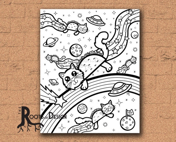 Download INSTANT DOWNLOAD Coloring Page - Taco Cats from Space ...