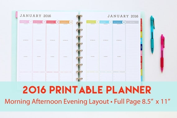 2016 Printable Planner with Morning Afternoon Evening by 505design
