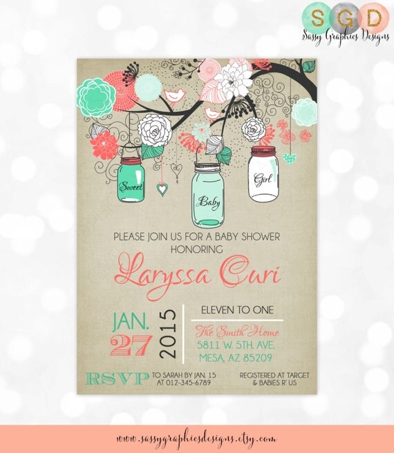 Mason Jars Baby Shower Invitation Baby by SassyGraphicsDesigns
