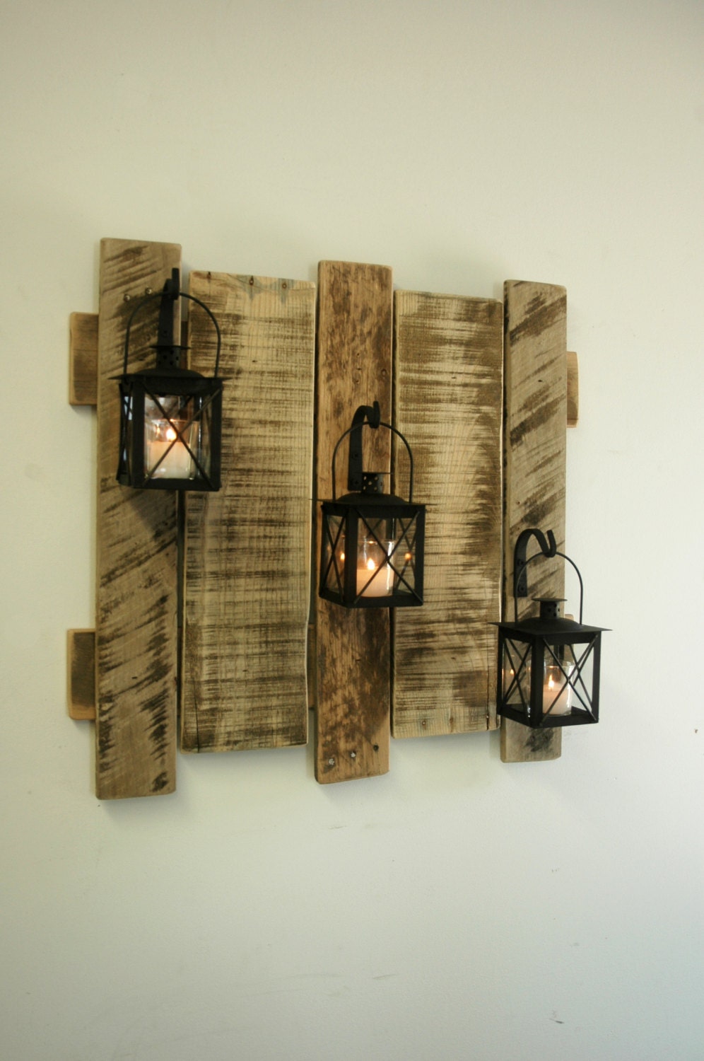 Pallet wall decor with lanterns Rustic by PineknobsAndCrickets