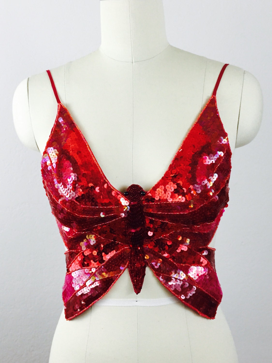 Trashy 90's Red Butterfly Sequin crop top/ small/
