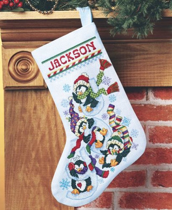 Cross Stitch Kit PENGUIN JOY STOCKING Janlynn Christmas