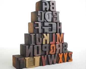 A to Z -26 Vintage Letterpress Wooden Letters Collection - Mini Series - VM004