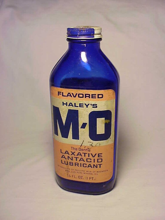 c1960 Haley's M-O Laxative Antacid Lubricant New York, N.Y. Cobalt 