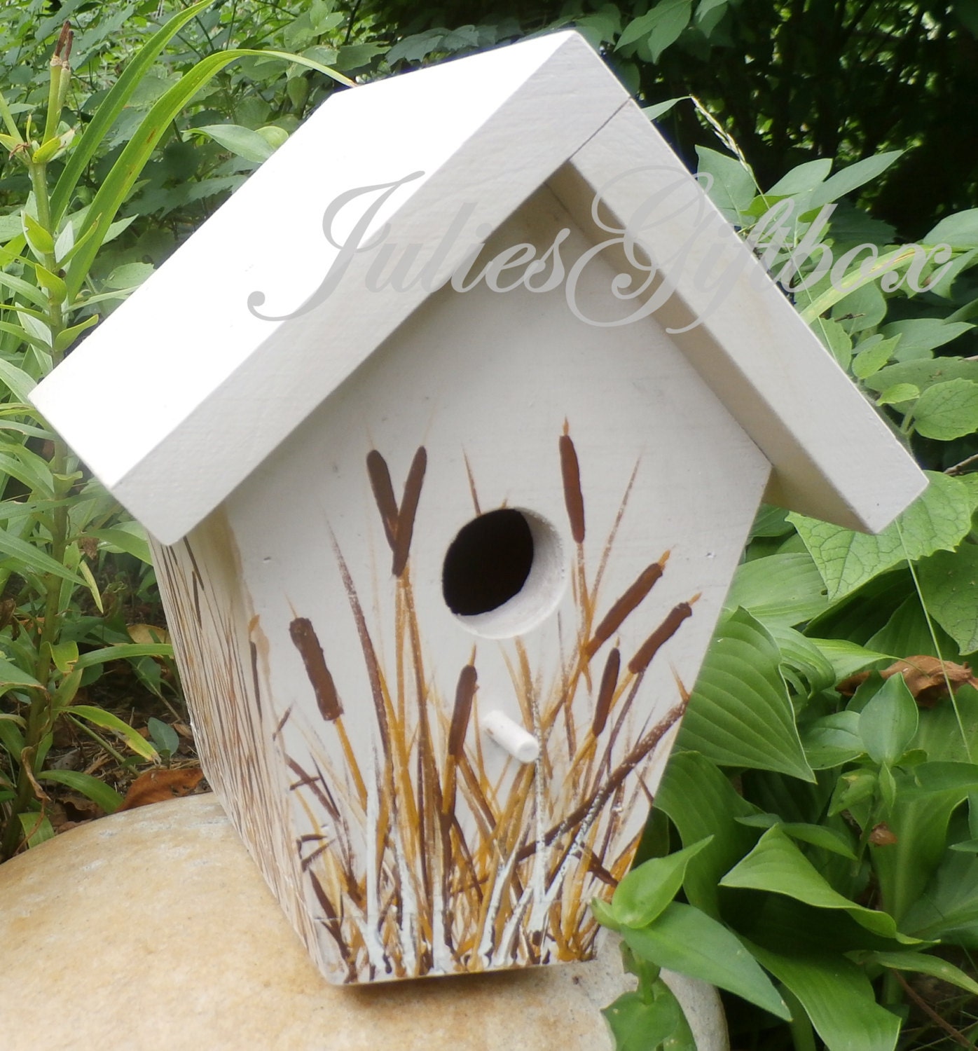 Bird House Handmade & Hand Painted Cattails by JuliesGiftbox