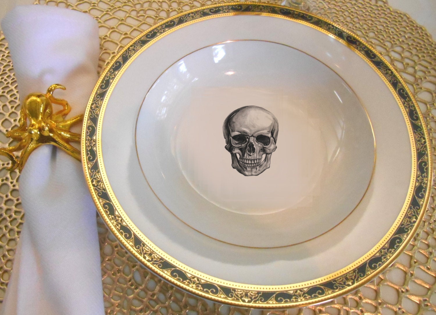 Black and Gold Skull Steampunk Dinnerware Skull Plates