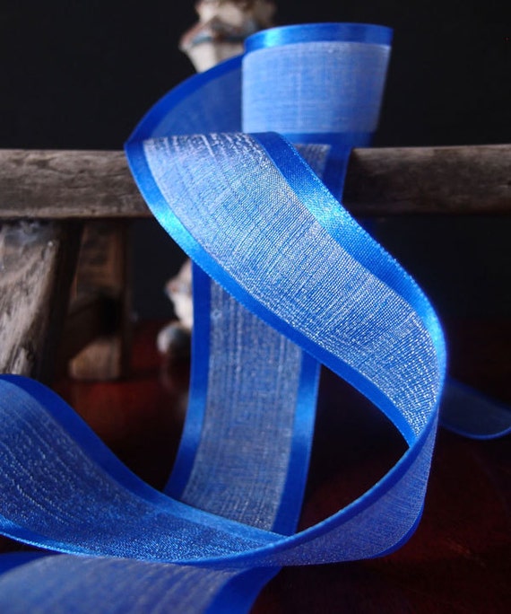 Royal Blue Ribbon. Trim. Faux Linen Ribbon with Satin Edge in