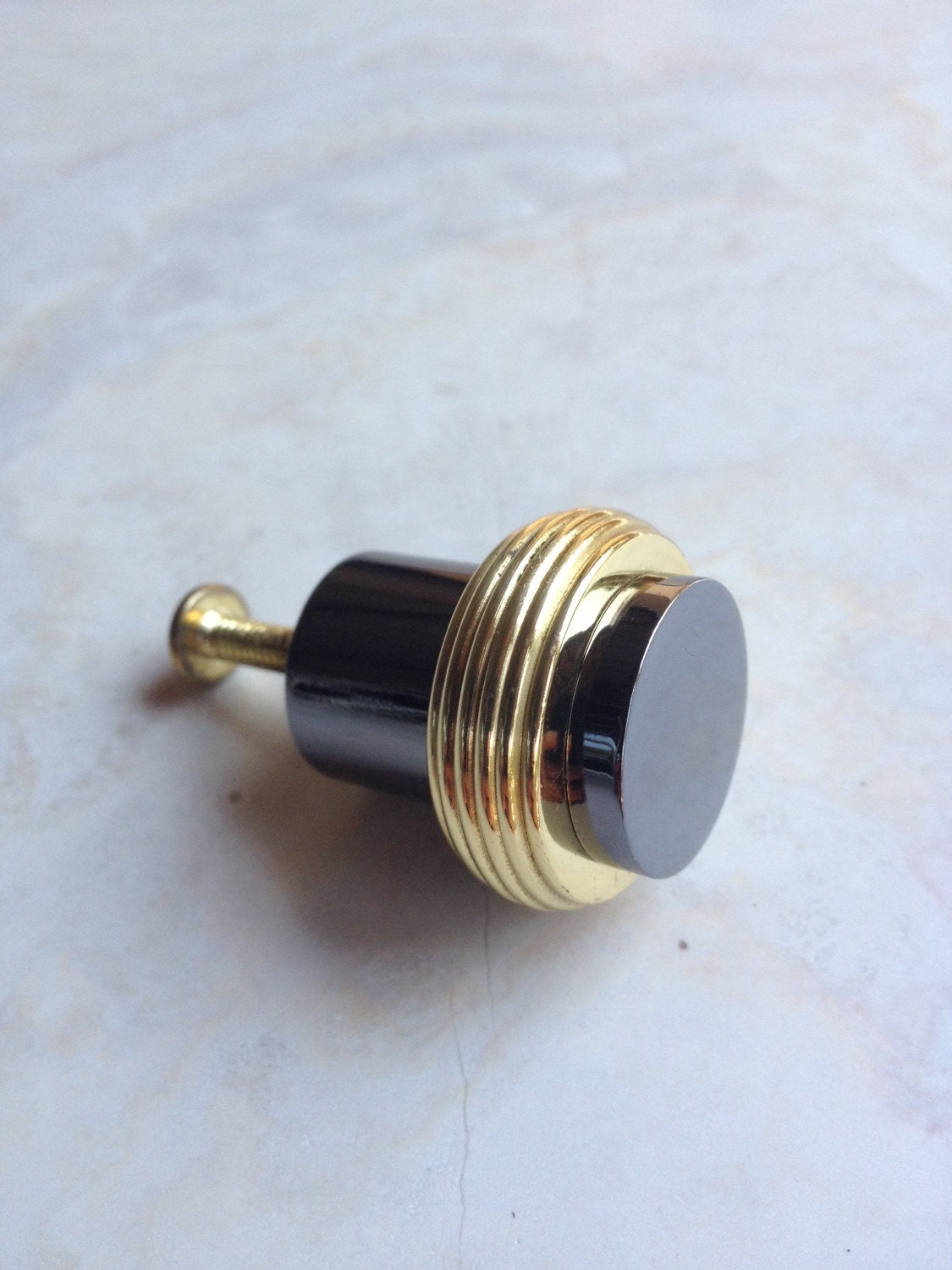 Black Nickel Knob / Gold Plated Heavy Round Cylinder Vintage