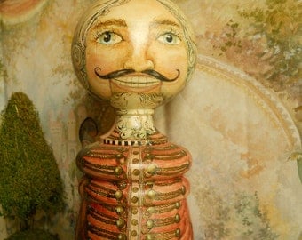 Hand Painted Nutcracker-like Wood Turning Original OOAK Christmas Nutcracker Art Doll Folk Art Turning Collectible Christmas Art Doll