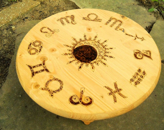 wood burned celtic zodiac table wood burned altar zodiac wood burned celtic zodiac table wood burned altar zodiac