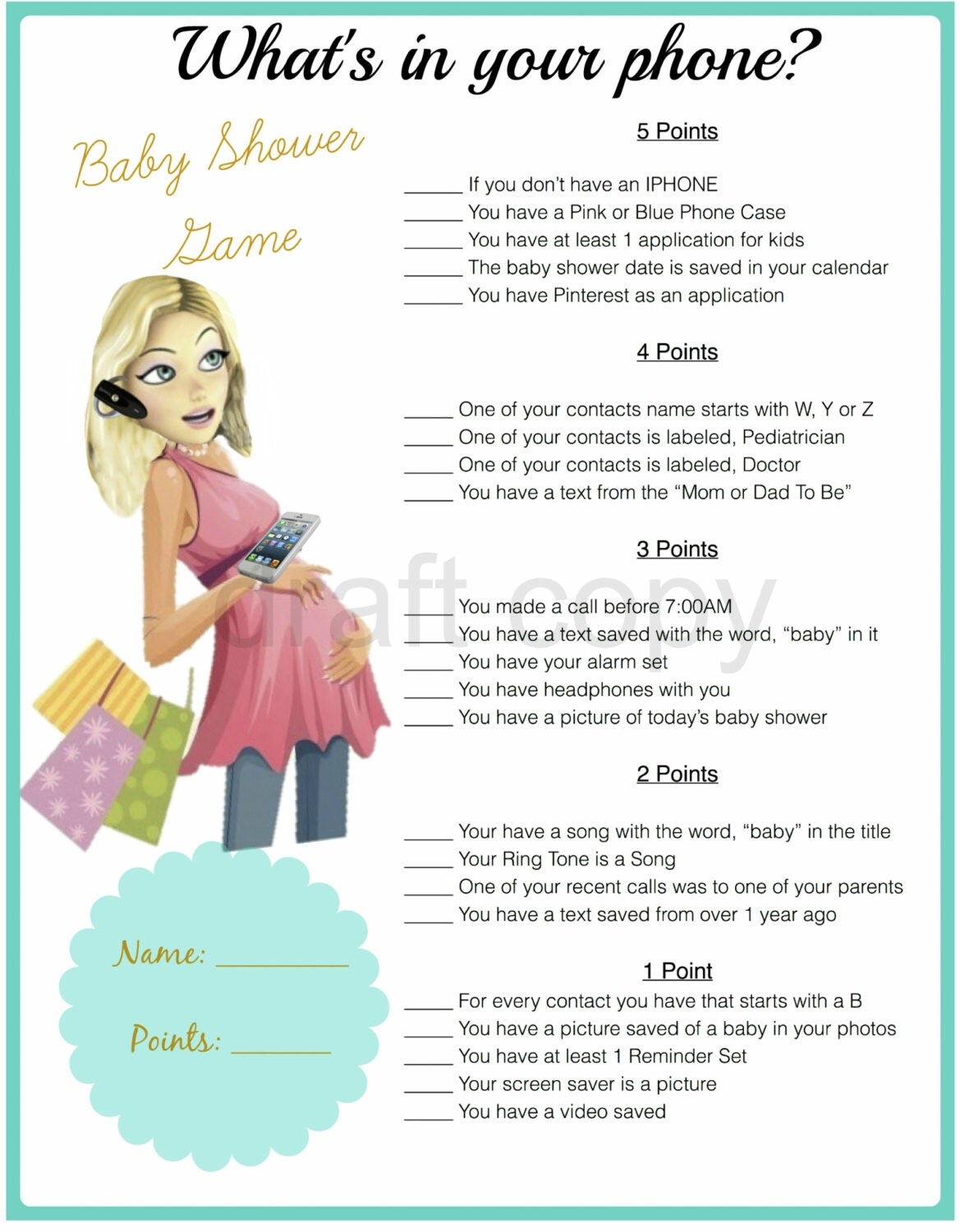 Baby Shower Game-Whats in your phone