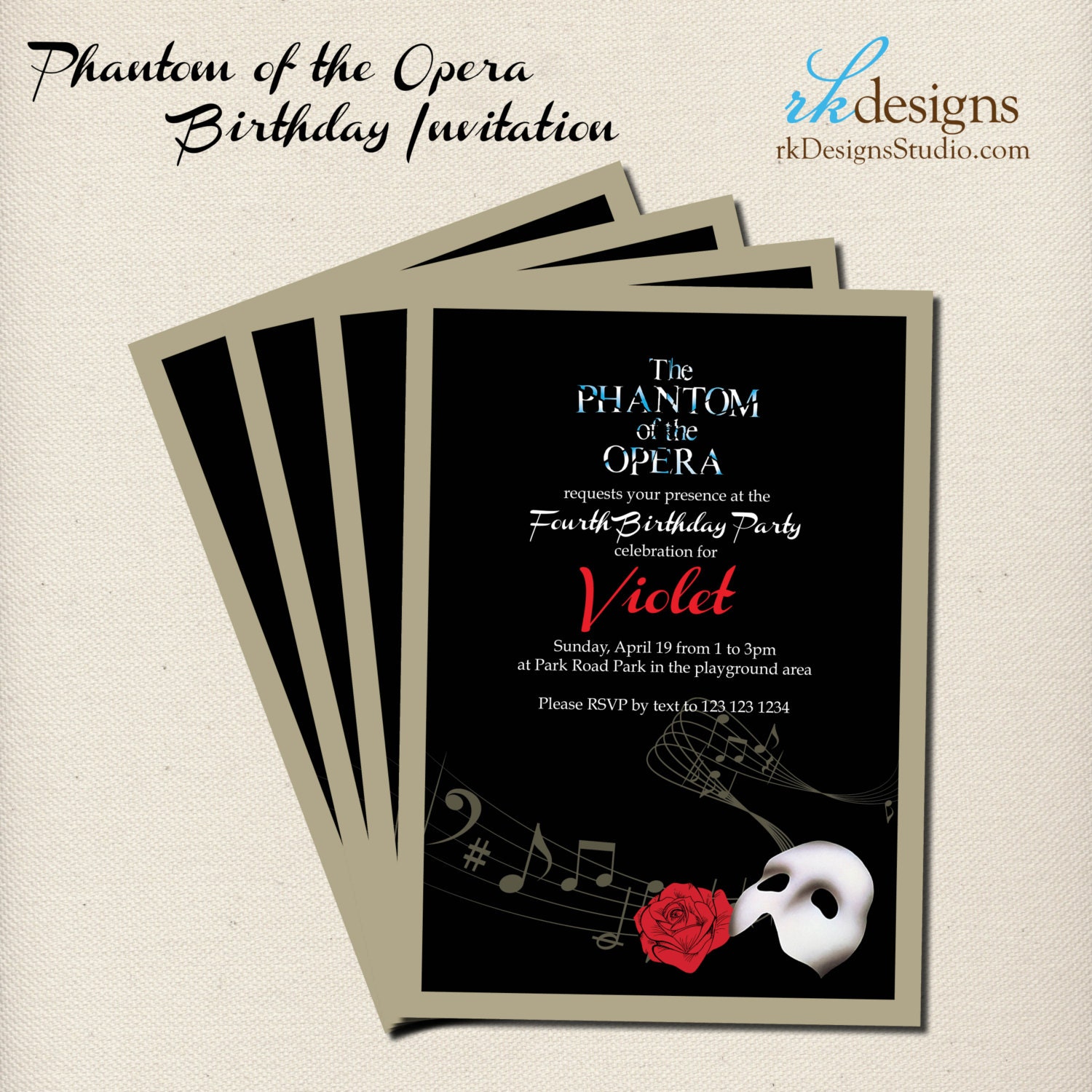 letter y invitation Party Envelope Opera Phantom and the Invitation of