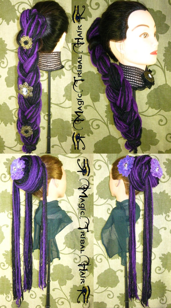Purple Black GOTH Lolita DREAD yarn hair FALL by MagicTribalHair