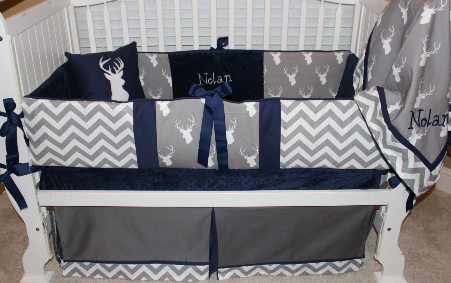 Custom baby bedding 6 pc set woodland deer forest lodge