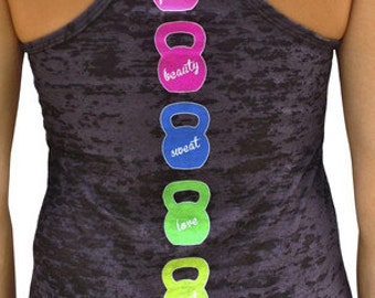 SoRock Women's Black Multi Colored Kettlebell Burnout Tank