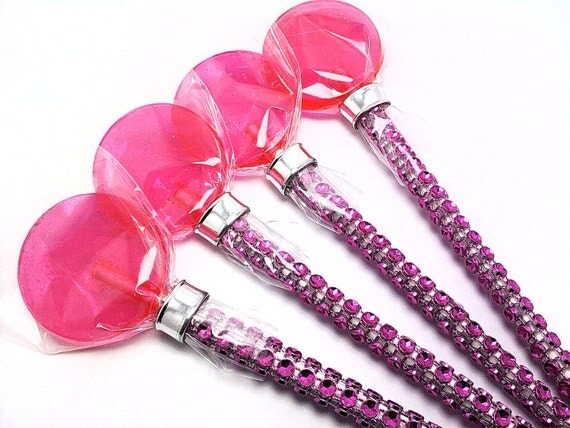 12 HOT PINK LOLLIPOPS with Bling Sticks - Wedding and Bridal Lollipop Favors, Party Favors, Variety of Colors Il_570xn