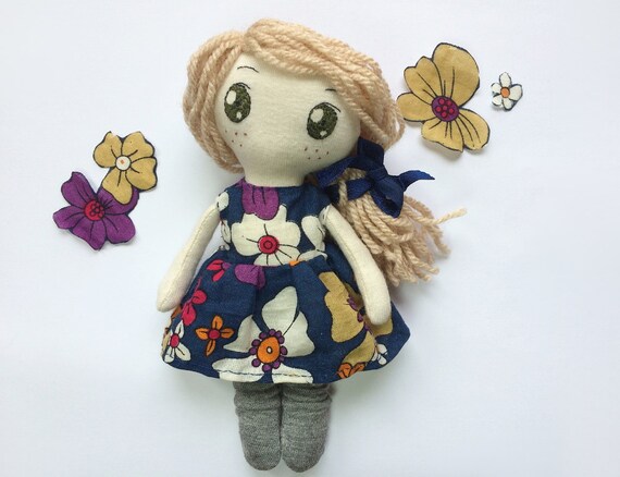 Small Rag Doll In A Floral Dress Cloth Doll Art Doll Eco