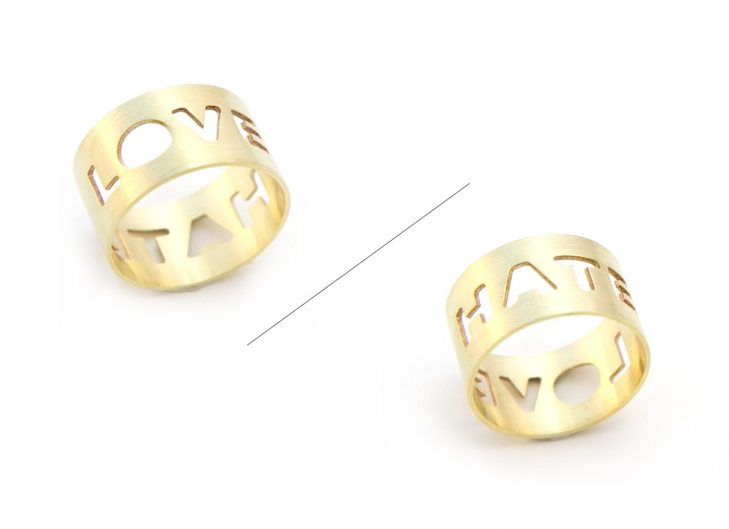 Love / Hate large ring in brass bronze or silver by