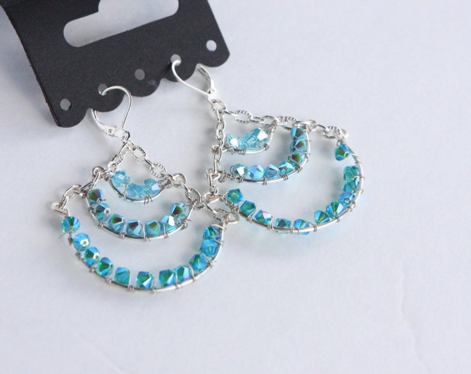 Swarovski crystal Earrings,Chandelier earrings , Aqua Blue Dangle Earrings Chandelier Earrings Aqua Wedding Bridesmaids Gift