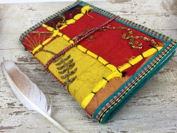 SUNSHINE JOURNAL - Indian sari notebook - Rainbow notebook - Student - Back to school - Sketch book - Handmade paper - Natural paper
