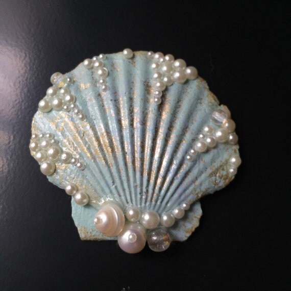 Gold Mint Splash Seashell Hair Clip