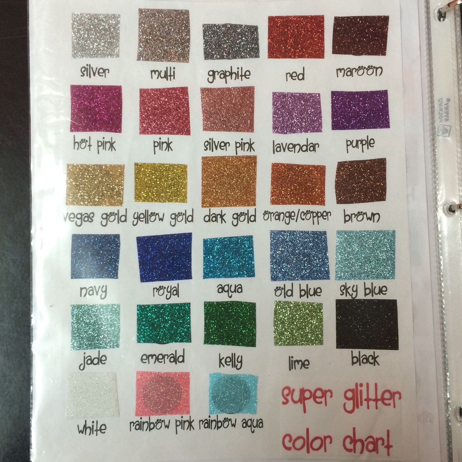 Super Glitter Heat transfer vinyl availble in solid colors in