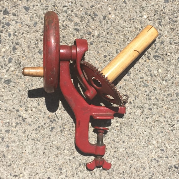Antique Yarn Ball Winder Fletcher BW cast iron WORKS GREAT red