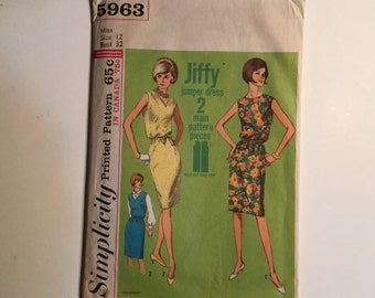 Vintage Simplicity Pattern # 5963 Size 12 Bust 32 1960s Dress Pattern