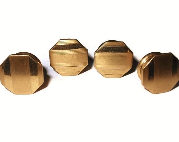 FREE SHIPPING Art Deco cufflinks, 1920's snap link Baer and Wilde Kum-A-Part cufflinks, gold tone matte and glossy finish stripes, Edwardian