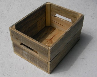 Reclaimed Wood Crate Primitive Folk Art Rustic Farmhouse Decor Storage Custom Finish Wooden Bin Box Natural